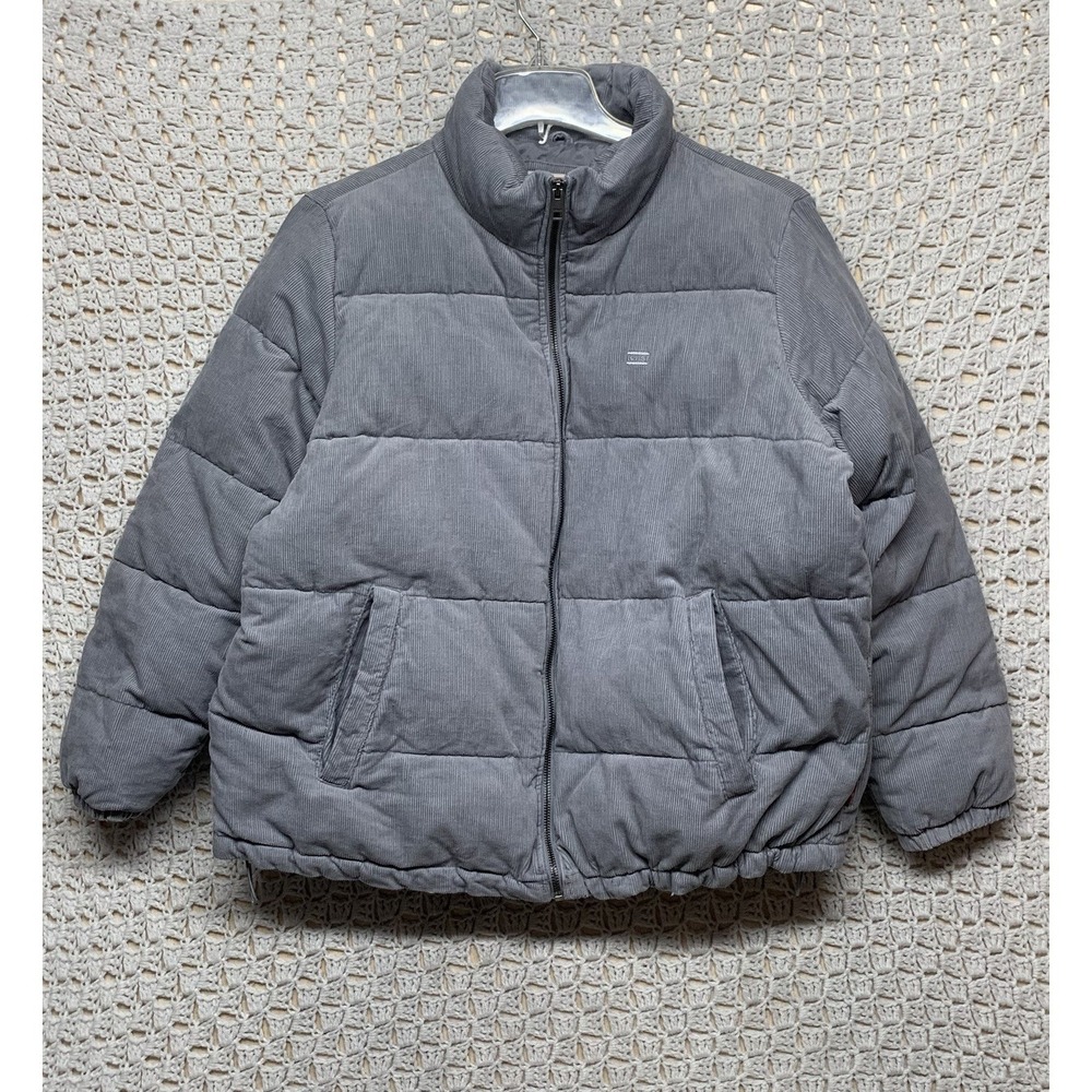 Levi's Corduroy Puffer Jacket Womens 1X Gray Quilted Insulated Full Zip Winter‎